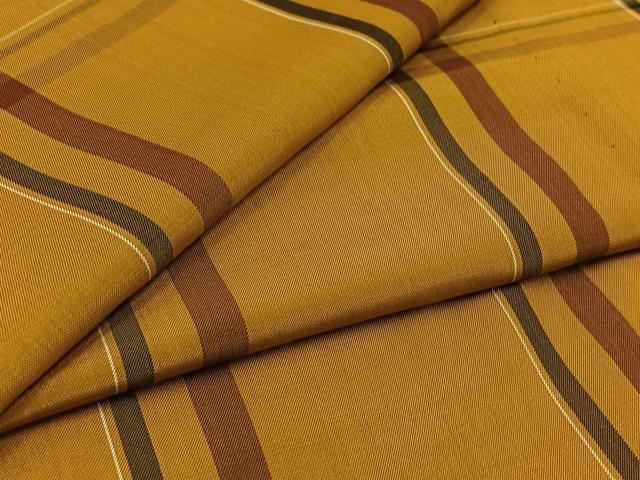 平和屋着物▽本場黄八丈 平織 紬 単衣 格子 証紙付き 正絹 逸品