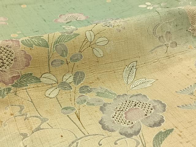平和屋着物▽染織の名門 しょうざん 生紬 訪問着 単衣 扇面花鳥文 正絹 逸品 AABD6474jh