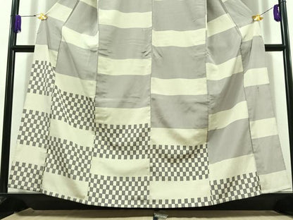 平和屋着物▽本塩沢 藤倉守正 訪問着 単衣 横段文 正絹 逸品 AABD6475jh