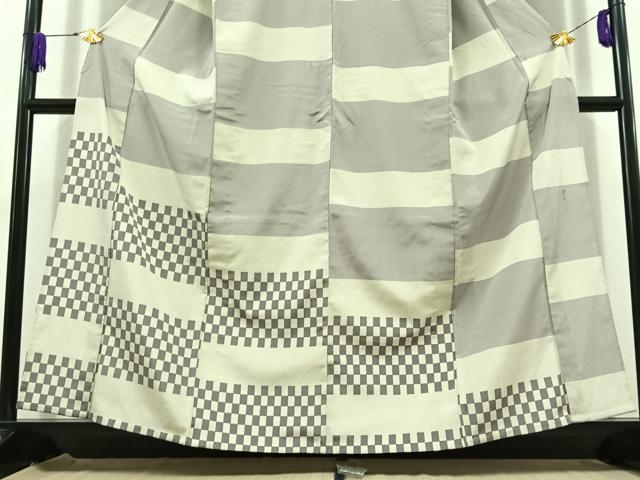 平和屋着物▽本塩沢 藤倉守正 訪問着 単衣 横段文 正絹 逸品 AABD6475jh