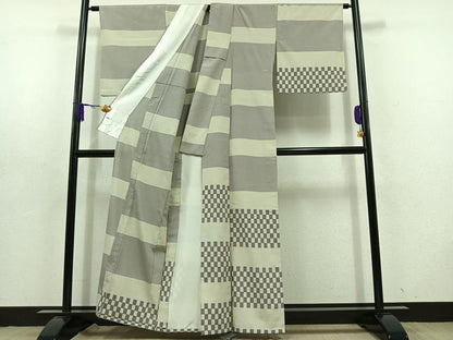平和屋着物▽本塩沢 藤倉守正 訪問着 単衣 横段文 正絹 逸品 AABD6475jh
