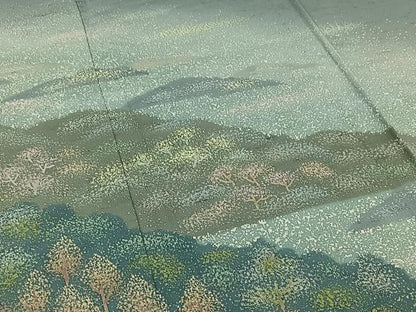 平和屋着物▽石川県指定無形文化財 牛首紬 白山工房 手織り 訪問着 単衣 風景文 正絹 逸品 AABD6476jh