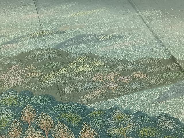 平和屋着物▽石川県指定無形文化財 牛首紬 白山工房 手織り 訪問着 単衣 風景文 正絹 逸品 AABD6476jh