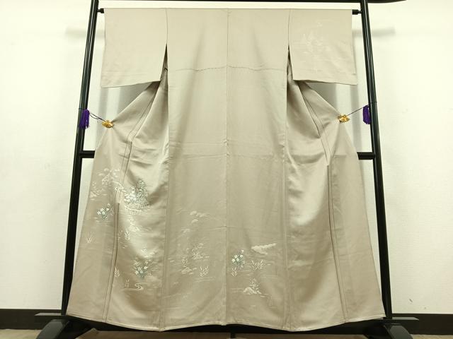 平和屋着物▽訪問着 単衣 手描き 刺繍 風景花文 正絹 逸品 AABD6477jh