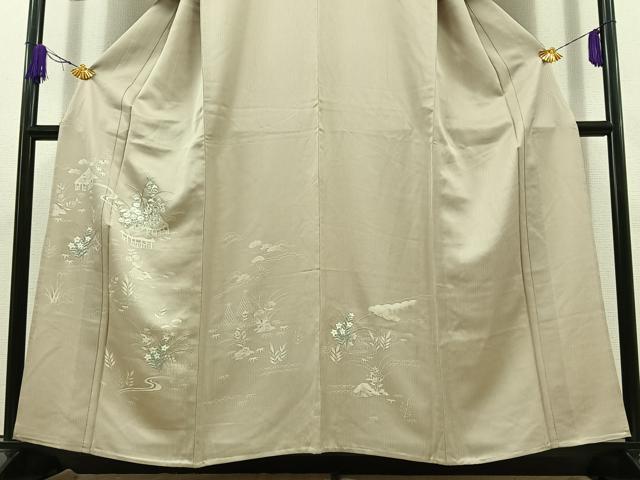 平和屋着物▽訪問着 単衣 手描き 刺繍 風景花文 正絹 逸品 AABD6477jh
