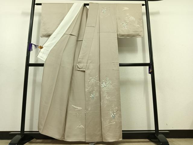 平和屋着物▽訪問着 単衣 手描き 刺繍 風景花文 正絹 逸品 AABD6477jh