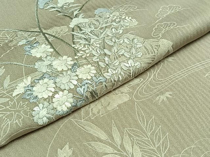 平和屋着物▽訪問着 単衣 手描き 刺繍 風景花文 正絹 逸品 AABD6477jh