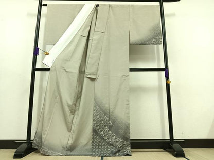 平和屋着物▽本塩沢 訪問着 単衣 有栖川文様 正絹 逸品 AABD6478jh