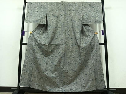 平和屋着物▽本場大島紬 単衣 7マルキ 枝葉文 正絹 逸品 AABD6479jh
