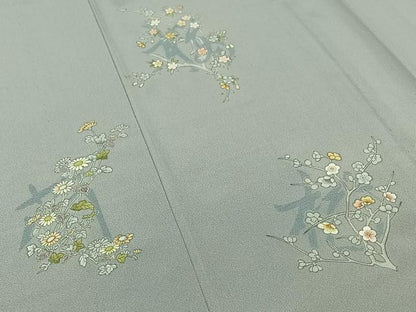 平和屋着物▽訪問着 単衣 草花文 正絹 逸品 AABD6480jh