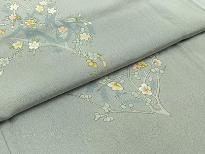 平和屋着物▽訪問着 単衣 草花文 正絹 逸品 AABD6480jh