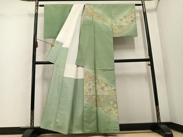 平和屋着物●本場大島紬 染大島 訪問着 草花舞蝶文 暈し染め 正絹 逸品 AABD6493ph