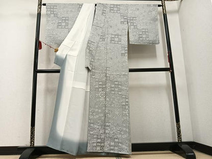 平和屋着物●山岡古都・古都染人　染織美術品　薬墨染　天目織　お召　草花地紋　反端付き　正絹　逸品　未使用　AABD6495ph