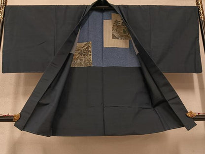 平和屋着物●男性　紬　アンサンブル　色無地　褐返し色　正絹　逸品　AABD6496ph