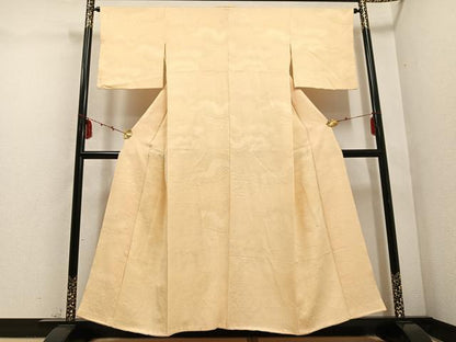 平和屋着物●上質な色無地 吉祥花地紋 丁子色 三越扱い 正絹 逸品 AABD6503ph