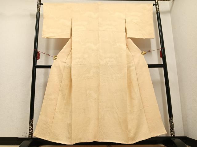 平和屋着物●上質な色無地 吉祥花地紋 丁子色 三越扱い 正絹 逸品 AABD6503ph