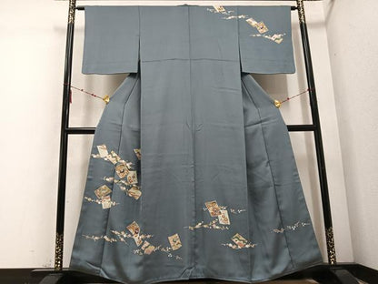 平和屋着物●訪問着 駒刺繍 色紙草花文 金彩 正絹 逸品 AABD6513ph