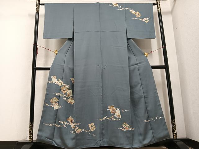 平和屋着物●訪問着 駒刺繍 色紙草花文 金彩 正絹 逸品 AABD6513ph