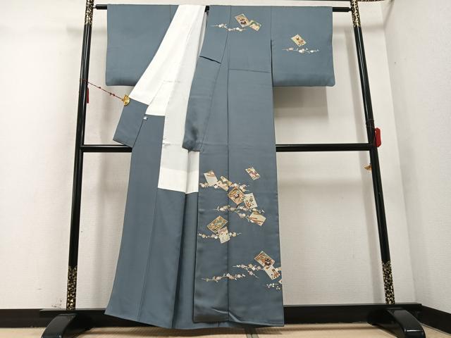 平和屋着物●訪問着 駒刺繍 色紙草花文 金彩 正絹 逸品 AABD6513ph