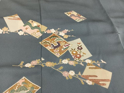 平和屋着物●訪問着 駒刺繍 色紙草花文 金彩 正絹 逸品 AABD6513ph