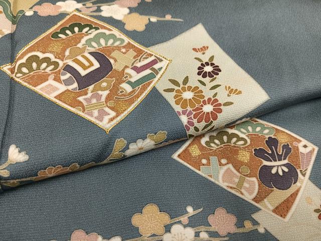 平和屋着物●訪問着 駒刺繍 色紙草花文 金彩 正絹 逸品 AABD6513ph