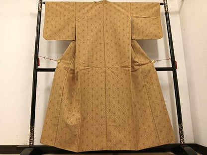 平和屋着物●上質な紬 麻の葉文様 正絹 逸品 AABD6515ph