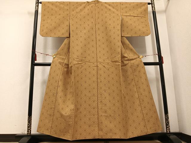 平和屋着物●上質な紬 麻の葉文様 正絹 逸品 AABD6515ph