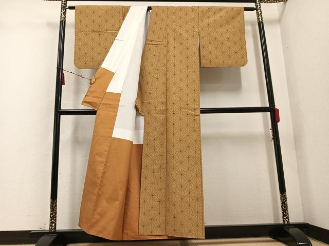 平和屋着物●上質な紬 麻の葉文様 正絹 逸品 AABD6515ph