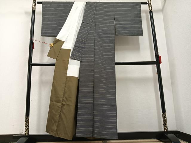 平和屋着物●お召　横段文　正絹　逸品　AABD6518ph