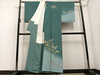 平和屋着物●訪問着　友禅　作家物　枝花に休み鳥　暈し染め　正絹　逸品　AABD6519ph