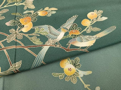 平和屋着物●訪問着　友禅　作家物　枝花に休み鳥　暈し染め　正絹　逸品　AABD6519ph