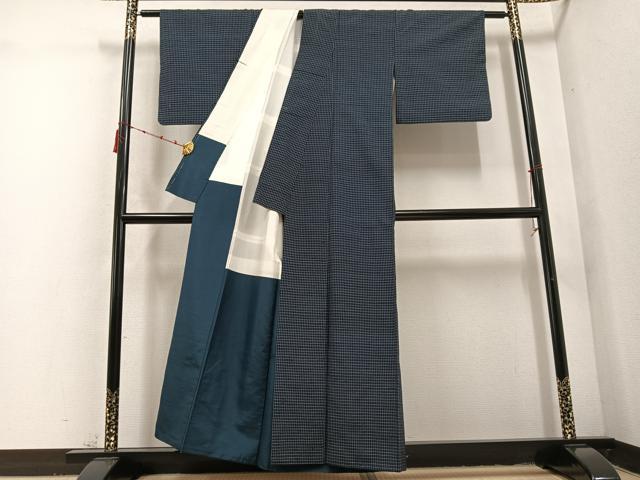 平和屋着物●上質な紬 格子 正絹 逸品 AABD6522ph