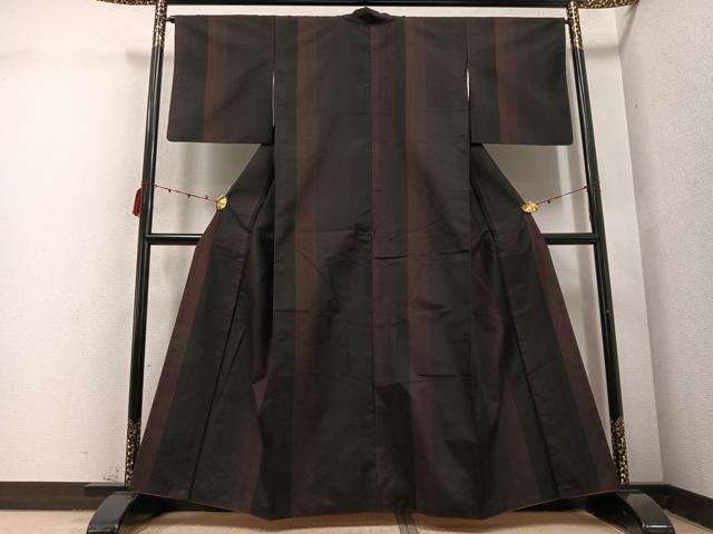 平和屋着物●本場縞大島紬 間道 正絹 逸品 AABD6527ph