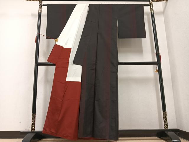 平和屋着物●本場縞大島紬 間道 正絹 逸品 AABD6527ph