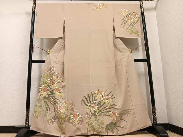 平和屋着物●訪問着 駒刺繍 草花文 金彩 正絹 逸品 AABD6546ph