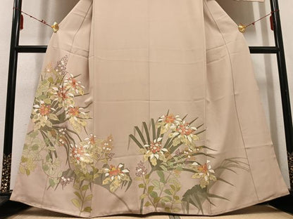 平和屋着物●訪問着 駒刺繍 草花文 金彩 正絹 逸品 AABD6546ph