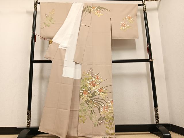 平和屋着物●訪問着 駒刺繍 草花文 金彩 正絹 逸品 AABD6546ph