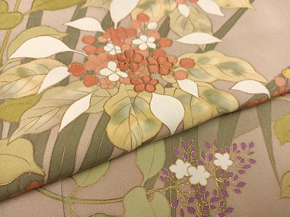 平和屋着物●訪問着 駒刺繍 草花文 金彩 正絹 逸品 AABD6546ph