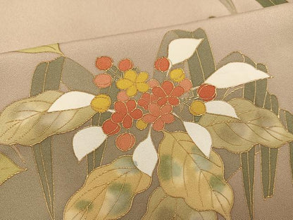 平和屋着物●訪問着 駒刺繍 草花文 金彩 正絹 逸品 AABD6546ph
