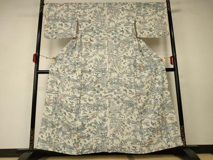 平和屋着物＊夏物　小紋　絽　型染め　花鳥文　正絹　逸品　AABD6568jd