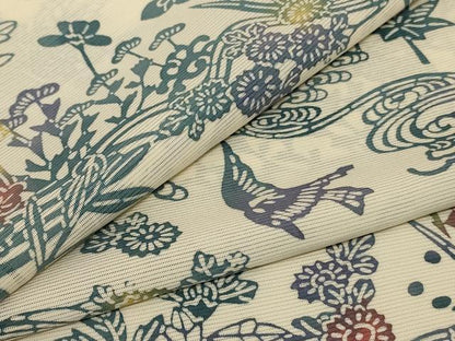 平和屋着物＊夏物　小紋　絽　型染め　花鳥文　正絹　逸品　AABD6568jd