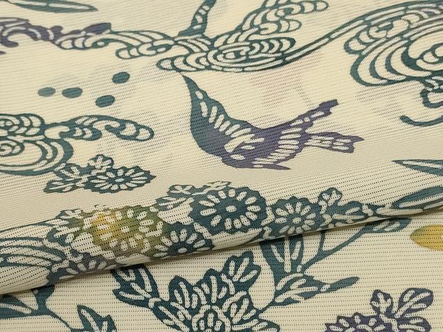 平和屋着物＊夏物　小紋　絽　型染め　花鳥文　正絹　逸品　AABD6568jd