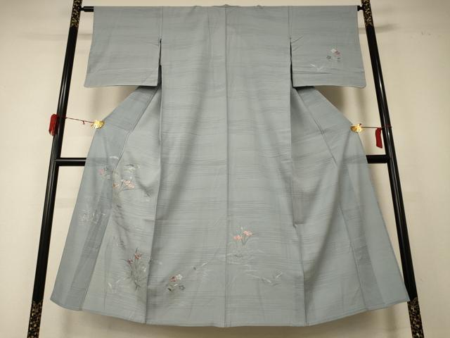 平和屋着物＊夏物 訪問着 刺繍 絽 草花文 銀彩 正絹 逸品 AABD6570jd