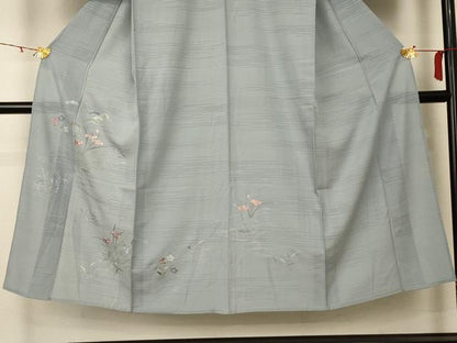 平和屋着物＊夏物 訪問着 刺繍 絽 草花文 銀彩 正絹 逸品 AABD6570jd