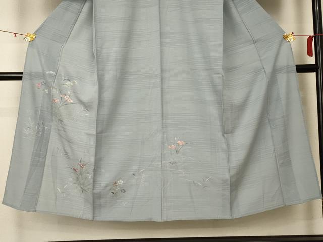 平和屋着物＊夏物 訪問着 刺繍 絽 草花文 銀彩 正絹 逸品 AABD6570jd