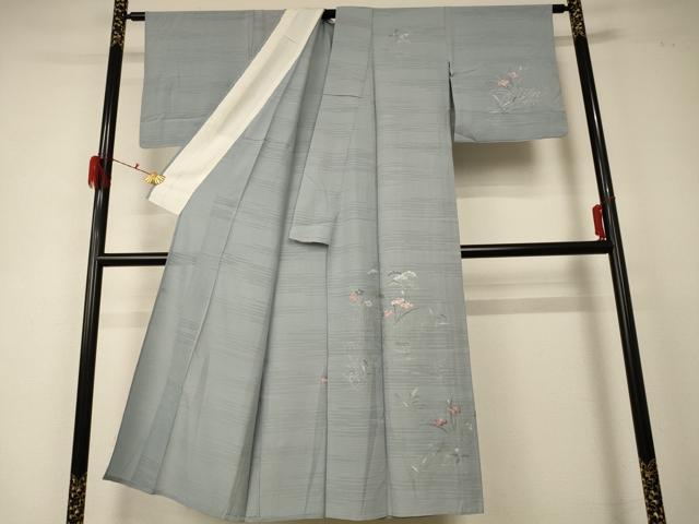 平和屋着物＊夏物 訪問着 刺繍 絽 草花文 銀彩 正絹 逸品 AABD6570jd