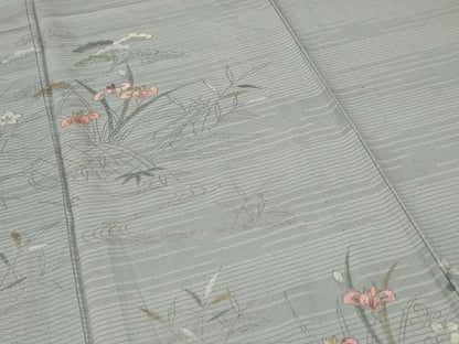 平和屋着物＊夏物 訪問着 刺繍 絽 草花文 銀彩 正絹 逸品 AABD6570jd