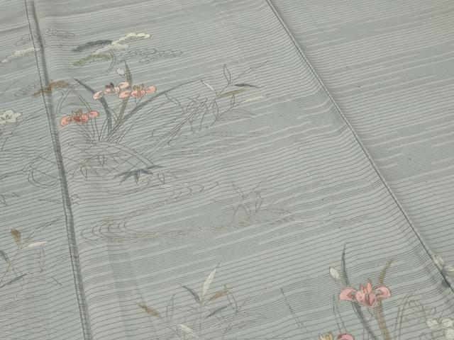 平和屋着物＊夏物 訪問着 刺繍 絽 草花文 銀彩 正絹 逸品 AABD6570jd