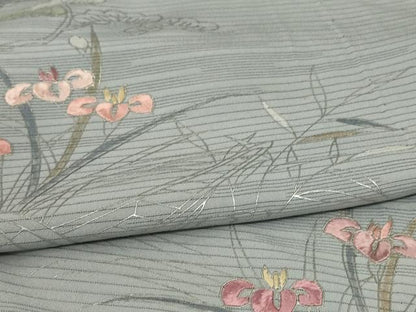 平和屋着物＊夏物 訪問着 刺繍 絽 草花文 銀彩 正絹 逸品 AABD6570jd