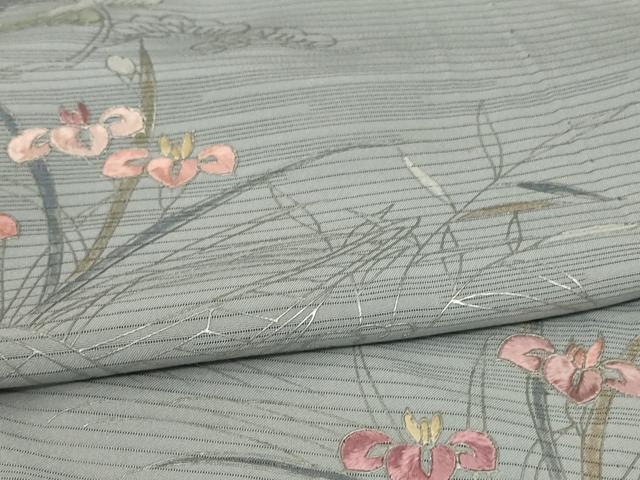 平和屋着物＊夏物 訪問着 刺繍 絽 草花文 銀彩 正絹 逸品 AABD6570jd